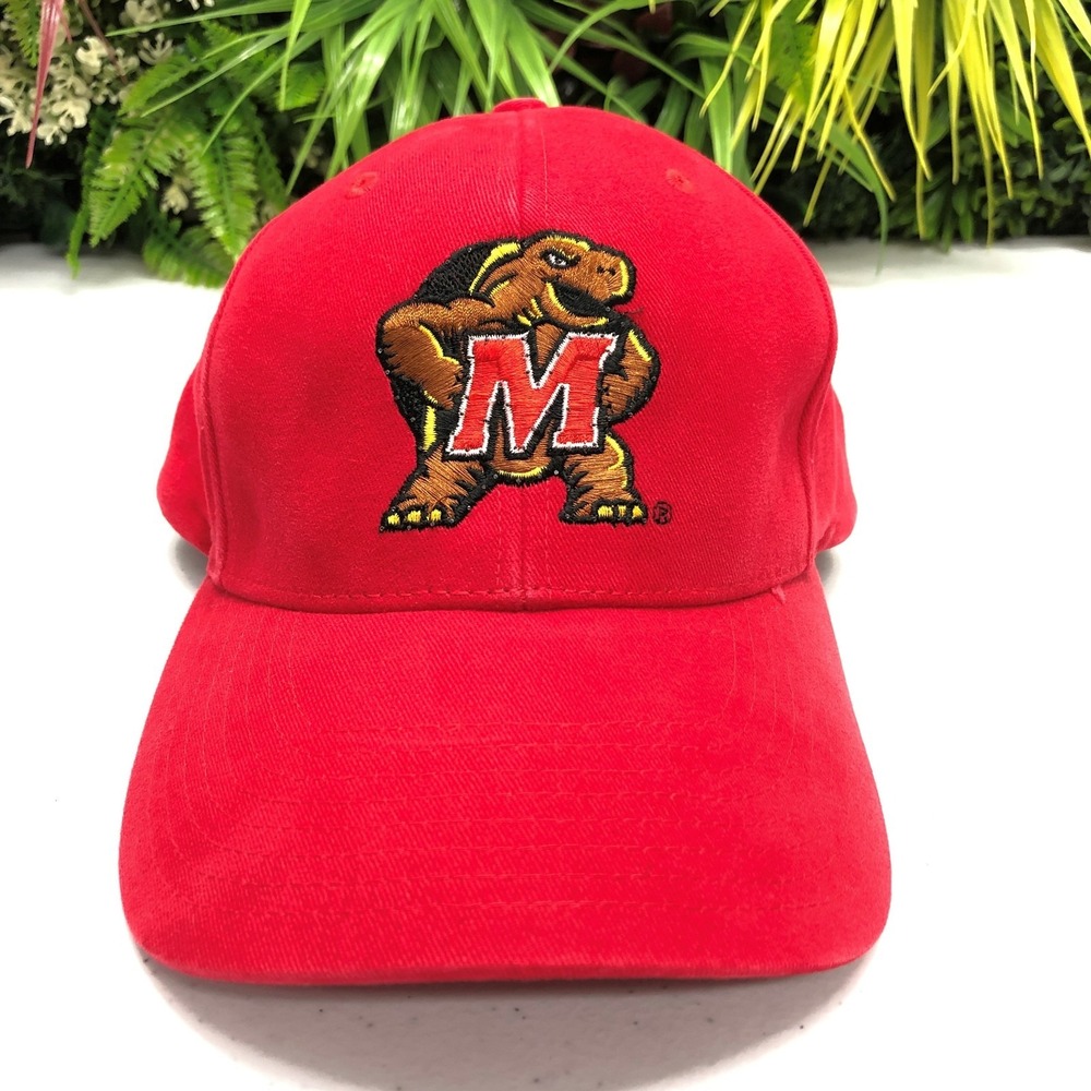 VTG Maryland Terrapins Hat Cap Strap Back Mens Red NCAA Basketball Logo Everyday